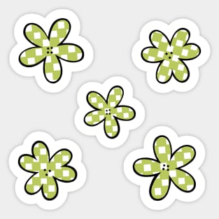 Abstract Checkerboard Flowers - Lime Green with black outline Sticker